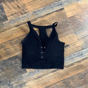 Black Women's Sleeveless Top padded activewear v front button up racer back